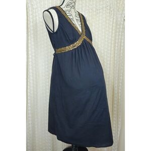 Motherhood Maternity Black Bronze Beaded Cotton Dress Size Medium